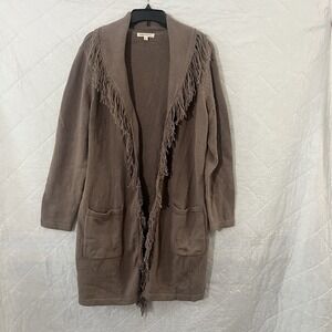 Brown fringe cardigan sweater with pockets Indigo thread Co. Size XL.  NWOT